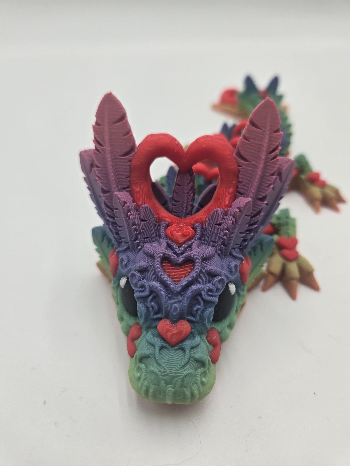 Rainbow Heart Dragon Gift, Articulating Fidget Toy, over 12" long