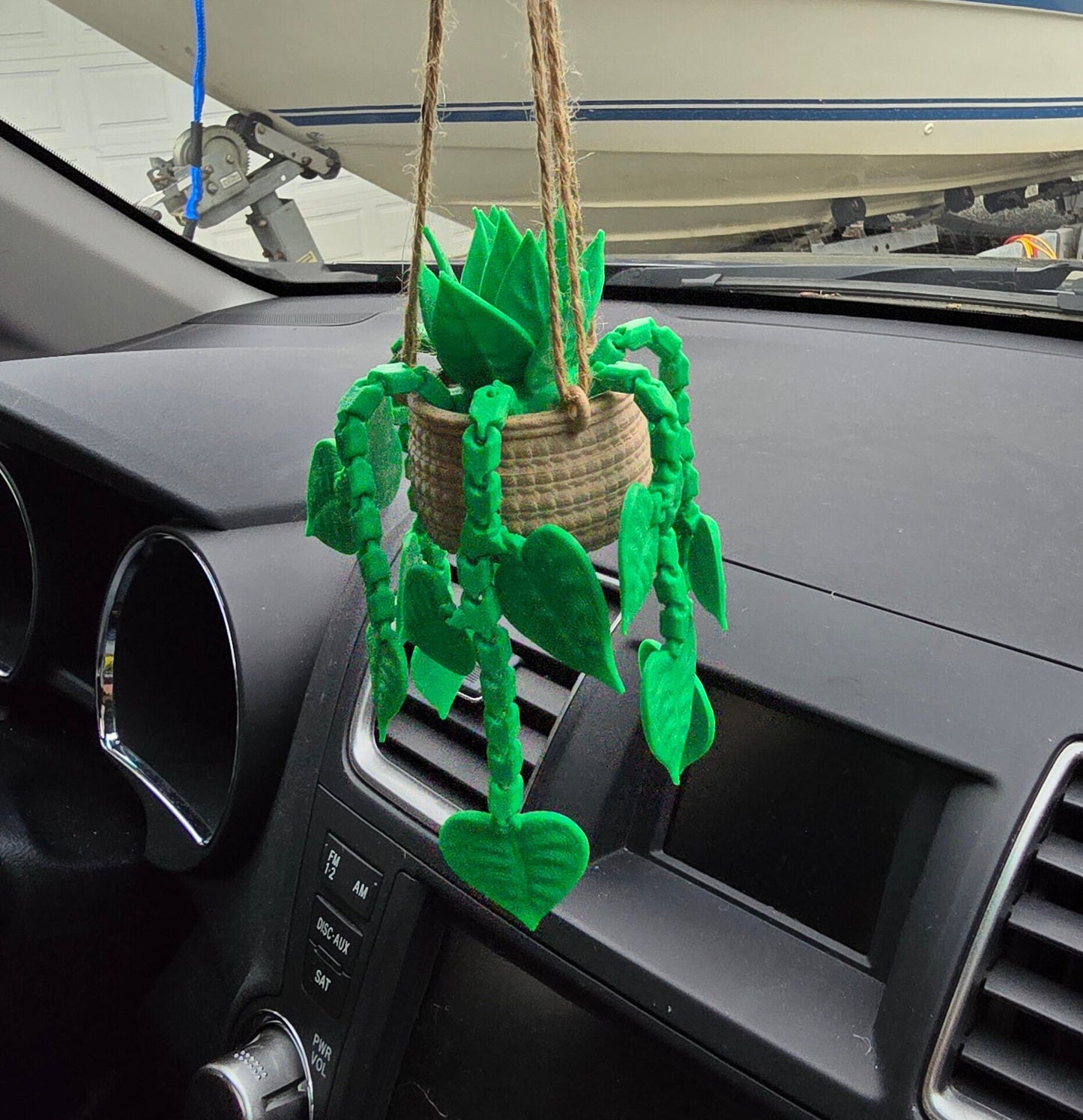 NEW Car Plant, hanging variegated leaves, hand made with twine hooks around anything car mirrors, home decor, office decoration