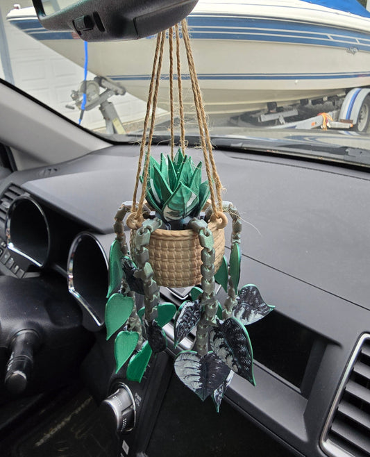 NEW Car Plant, hanging variegated leaves, hand made with twine hooks around anything car mirrors, home decor, office decoration